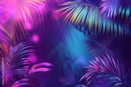 Wallpaper Mural A colorful background with a purple and blue sky and a green. A tropical background in neon light in retro style. Torontodigital.ca