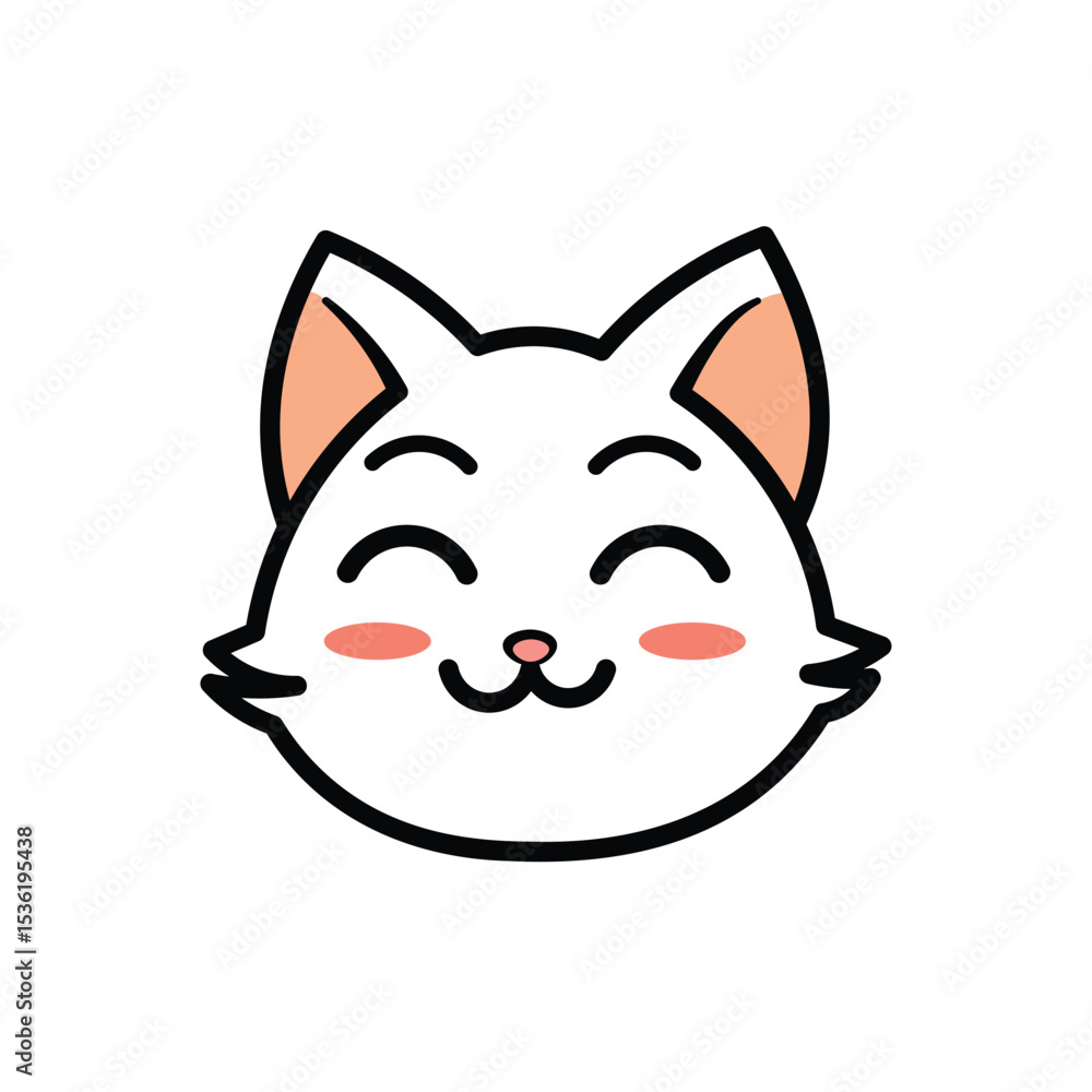 Fototapeta premium Kawaii Cartoon Kitten Head with Happy Closed Eyes