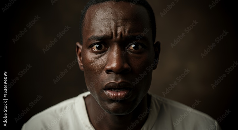 Fototapeta premium A Frightened Man's Close-Up Portrait: A Study in Fear and Anxiety