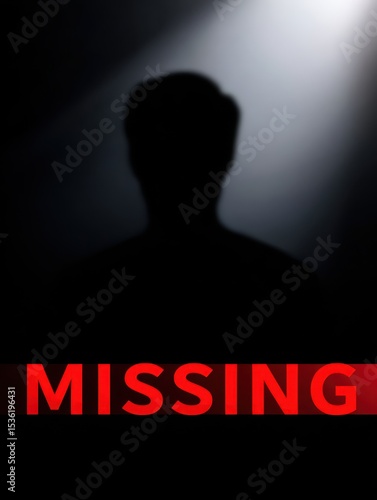 Missing Person Alert with Silhouette and Bold Red Text Banner