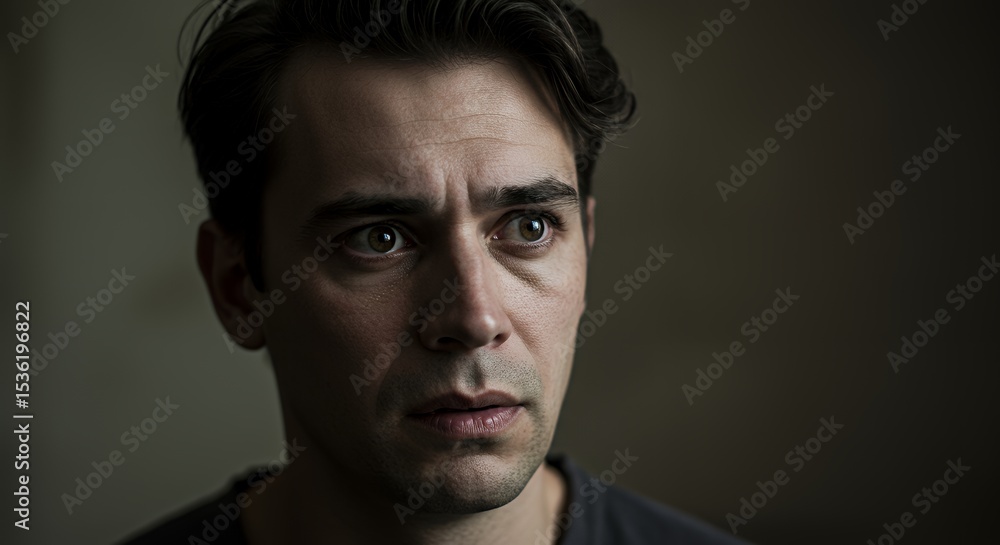 A Pensive Portrait: A Man's Worried Gaze A Pensive Portrait: A Man's Worried Gaze