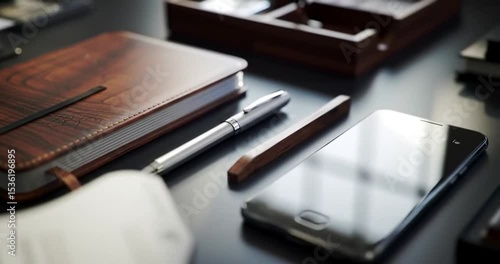 Wallpaper Mural Stationery Items Close Up Still Life on Dark Surface Torontodigital.ca