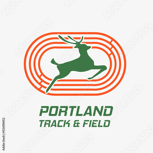 Portland Track and Field Badge with Deer Animal Perfect for Print, Apparel, etc