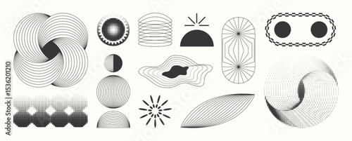 Abstract minimal element mid century vector set. Aesthetic contemporary stripe line art, geometric shape in monochrome. Art form design for wall art, decoration, wallpaper. 