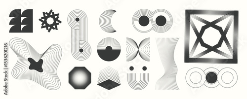 Abstract minimal element mid century vector set. Aesthetic contemporary stripe line art, geometric shape in monochrome. Art form design for wall art, decoration, wallpaper. 