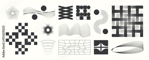 Abstract minimal element mid century vector set. Aesthetic contemporary stripe line art, geometric shape in monochrome. Art form design for wall art, decoration, wallpaper. 