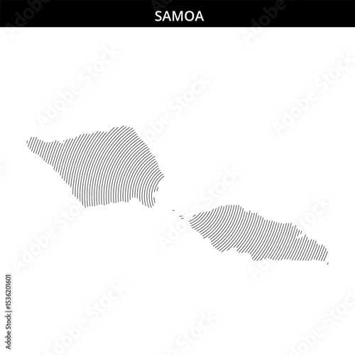 Map outline of Samoa created with fine lines and curves