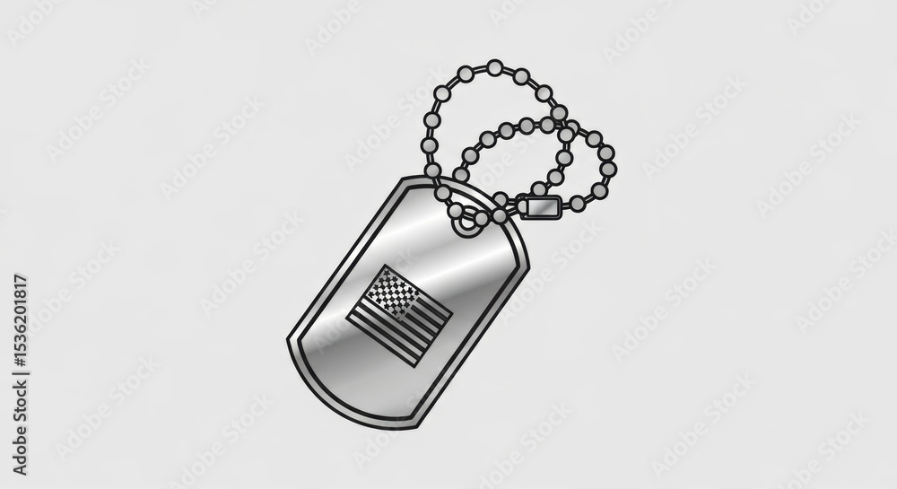 Obraz premium Symbols of Honor and Service: A Close-Up Study of Military Dog Tags with American Flag Emblem