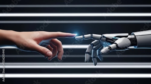 Human and Robotic Hands Touching, Futuristic Technology Concept Video