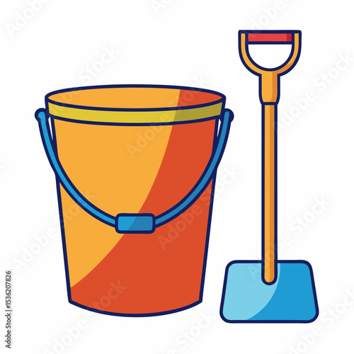 Summer beach elements – colorful bucket and shovel vector. Perfect for seasonal marketing and design kits.