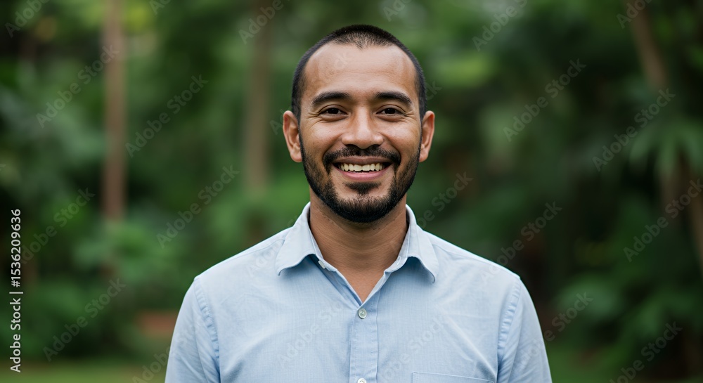 Portrait of a Smiling Man in a Lush Green Setting Portrait of a Smiling Man in a Lush Green Setting