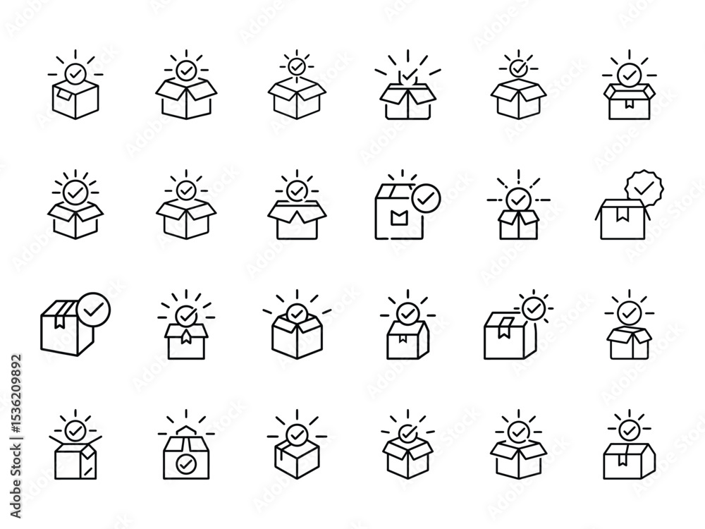 Glowing silhouette of product box with checkmark icon on white background for approved sales, inventory, and delivery systems Glowing silhouette of product box with checkmark icon on white background for approved sales, inventory, and delivery systems