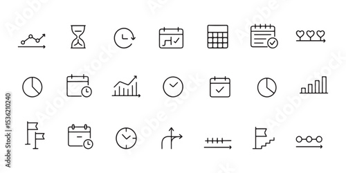 Single Line Timeline Icons Set – Minimalist Vector Silhouette for Project Milestones & Chronology