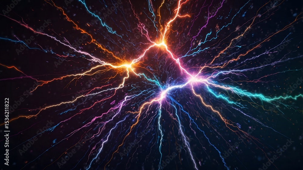 Obraz premium Colorful Lightning with Energy Burst, and Dark Background.