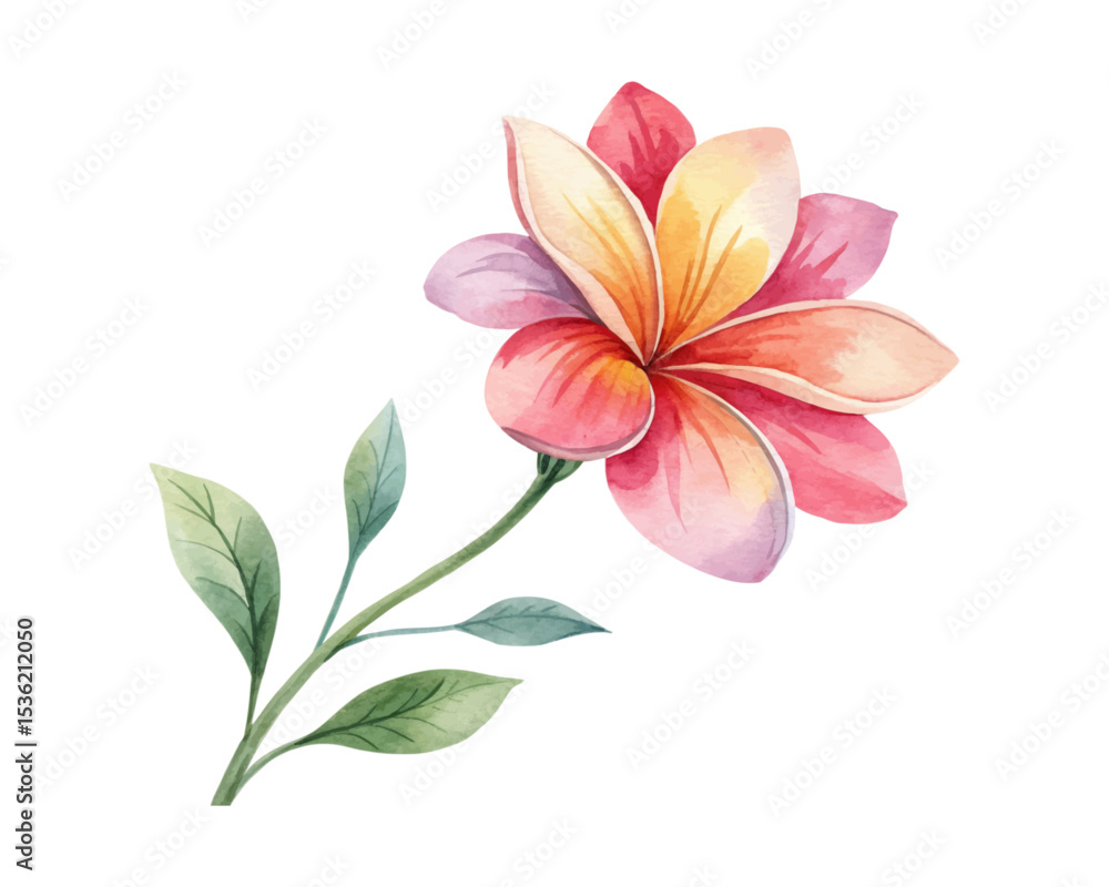 Fototapeta premium Colorful hand-painted watercolor floral illustration with vivid blooms and detailed leaves. Ideal for fabric, cards, decor, and artistic design projects