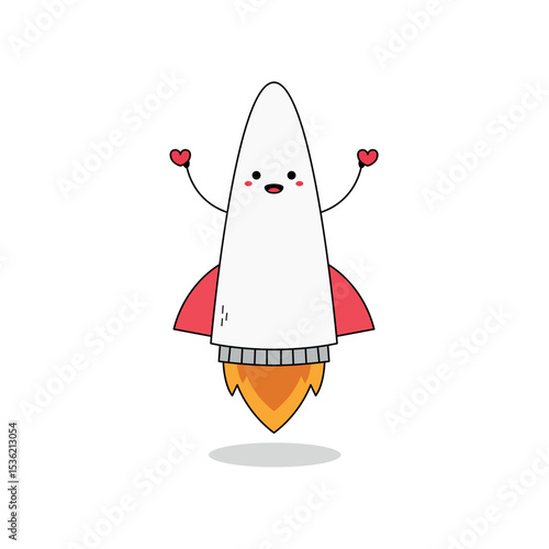 Cute rocket cartoon character spreading love doodle