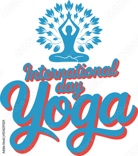 Blue art of meditating yogi with blooming chakra symbols for world yoga celebration and wellness harmony  