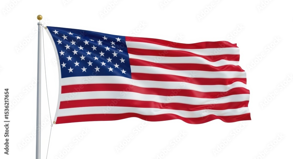 Fototapeta premium Waving United States Flag Against a Clear White Background, Symbolizing Patriotism and Freedom