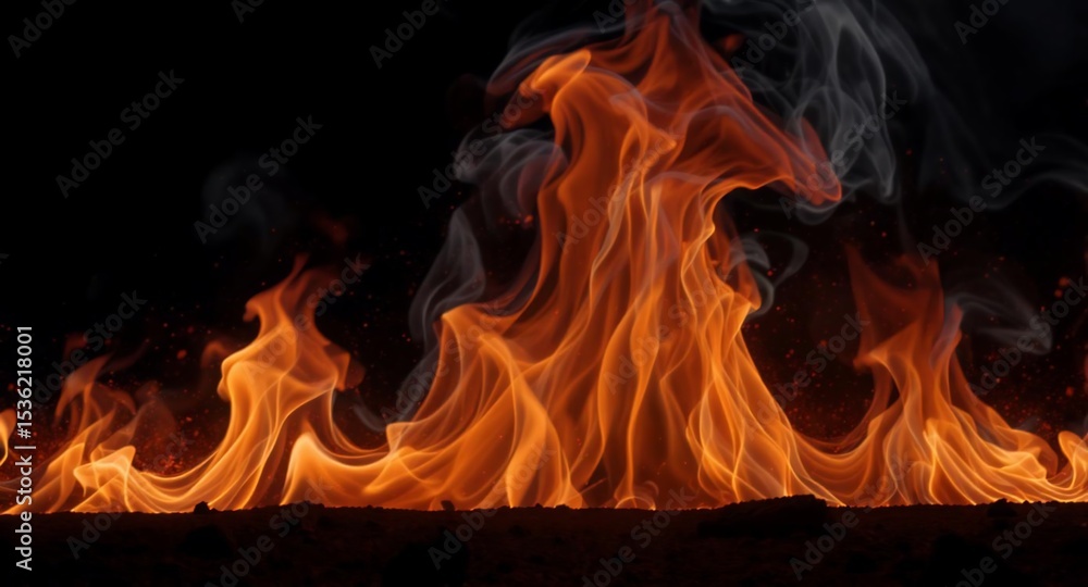 Fototapeta premium Intense Flames and Smoke Against Dark Background