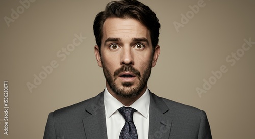 Astonished Businessman Portrait: A Close-Up Shot of a Man in Suit Showing Surprise