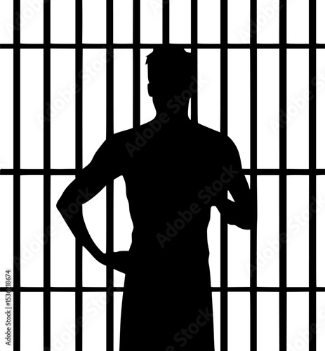 Black Silhouette Vector of Person Behind Jail Bars