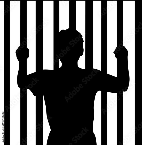 Black Silhouette Vector of Person Behind Jail Bars