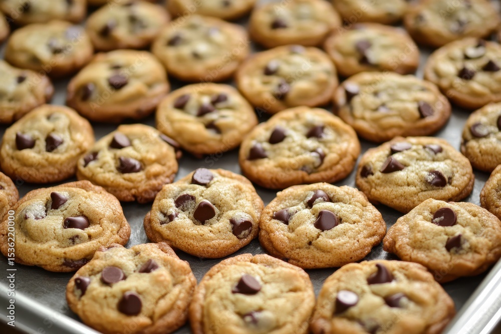 Delicious batch of freshly baked double chocolate chip cookies cooling on a tray, Batch Of Double Chocolate Chip Cookies Delicious batch of freshly baked double chocolate chip cookies cooling on a tray, Batch Of Double Chocolate Chip Cookies