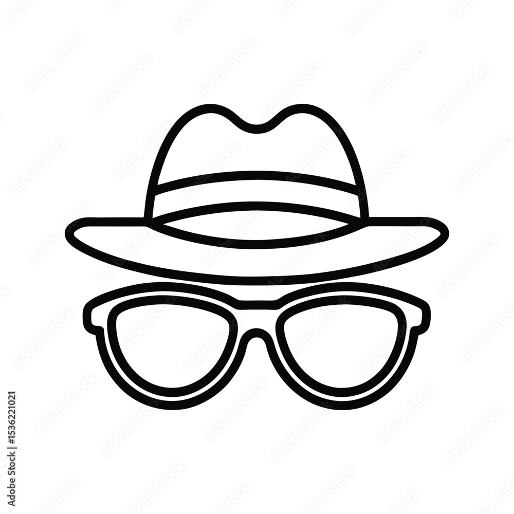 Black Outline Illustration of a Fedora Hat and Sunglasses Simple Icon Design Minimalist Fashion Accessory Graphic Black Outline Illustration of a Fedora Hat and Sunglasses Simple Icon Design Minimalist Fashion Accessory Graphic