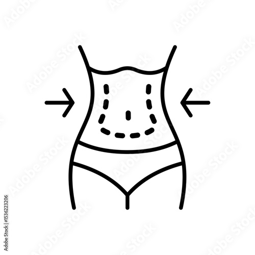 Editable stroke line icon for liposuction plastic surgery isolated on flat vector illustration with transparent background