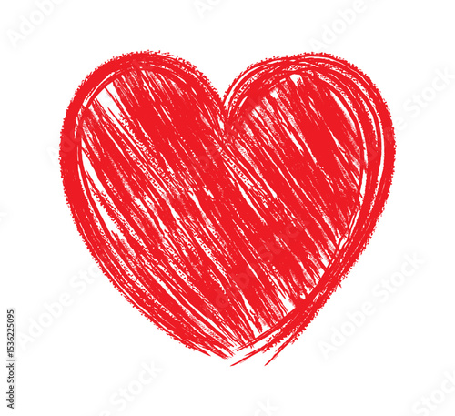 Red Heart shapes on white background. Hand drawn Heart doodle sketch, Scribble romance and love symbol, elements decorative vector illustration	