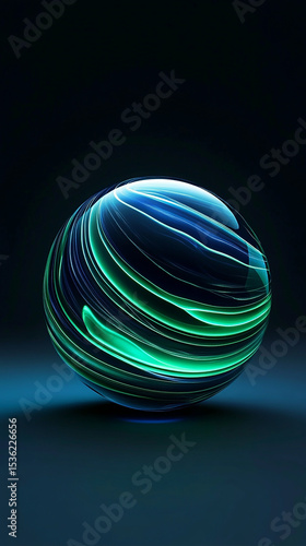 wave sphere with rippling layers on vertical black background