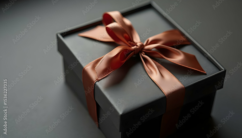 Obraz premium Gift Box with Copper Ribbon on Dark Surface
