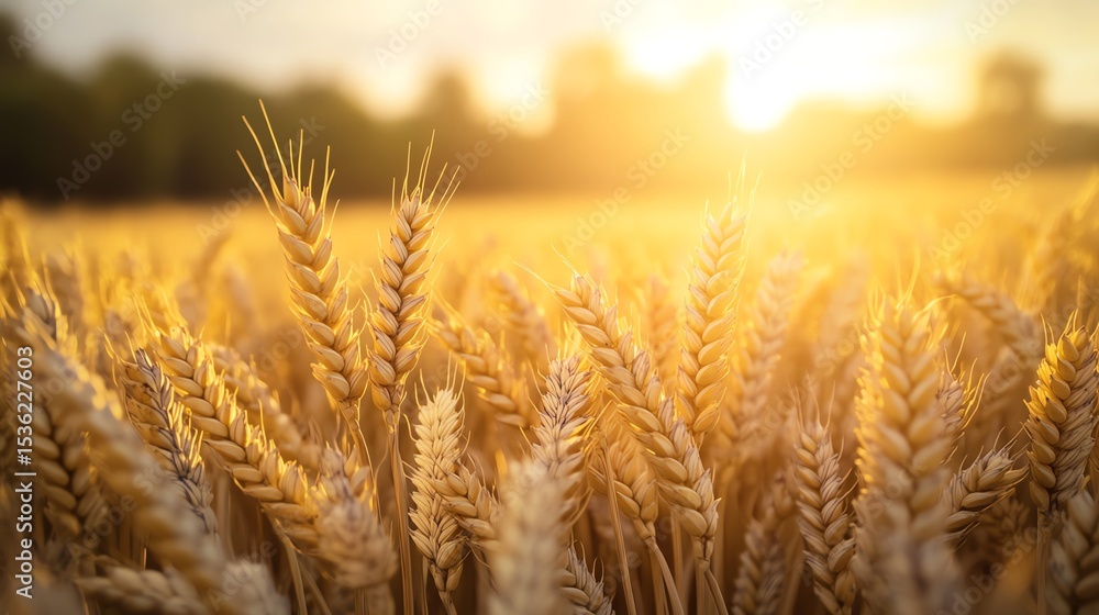 Fototapeta premium Golden wheat field at sunset with soft light.