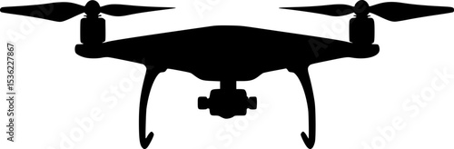 Black Silhouette Vector of Flying Drone Quadcopter