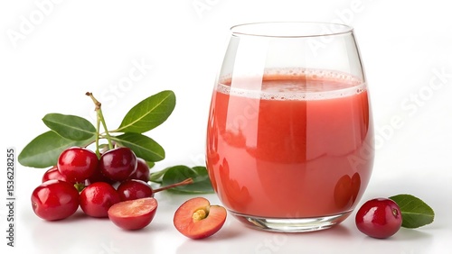 Wallpaper Mural Glass of fresh cherry juice with ripe cherries and fruits on white background Torontodigital.ca