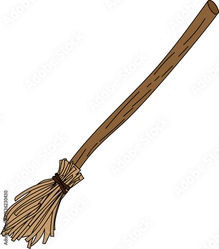witch flying broom vector icon for witchcraft, halloween decorations, spellbook or occult magic illustrations