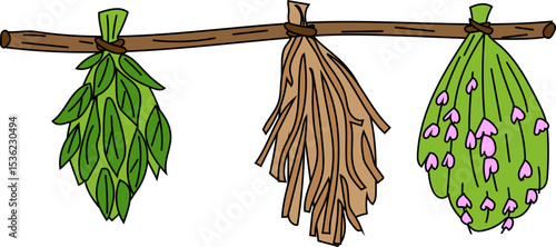 hanging witch herb bundle vector icon for witchcraft, halloween decorations, spellbook or occult magic illustrations