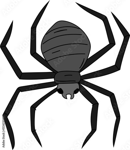 creepy black spider vector icon for witchcraft, halloween decorations, spellbook or occult magic illustrations