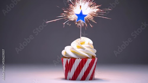 Cupcake independence day celebration: star sparkler igniting joyful moments with fiery sparks