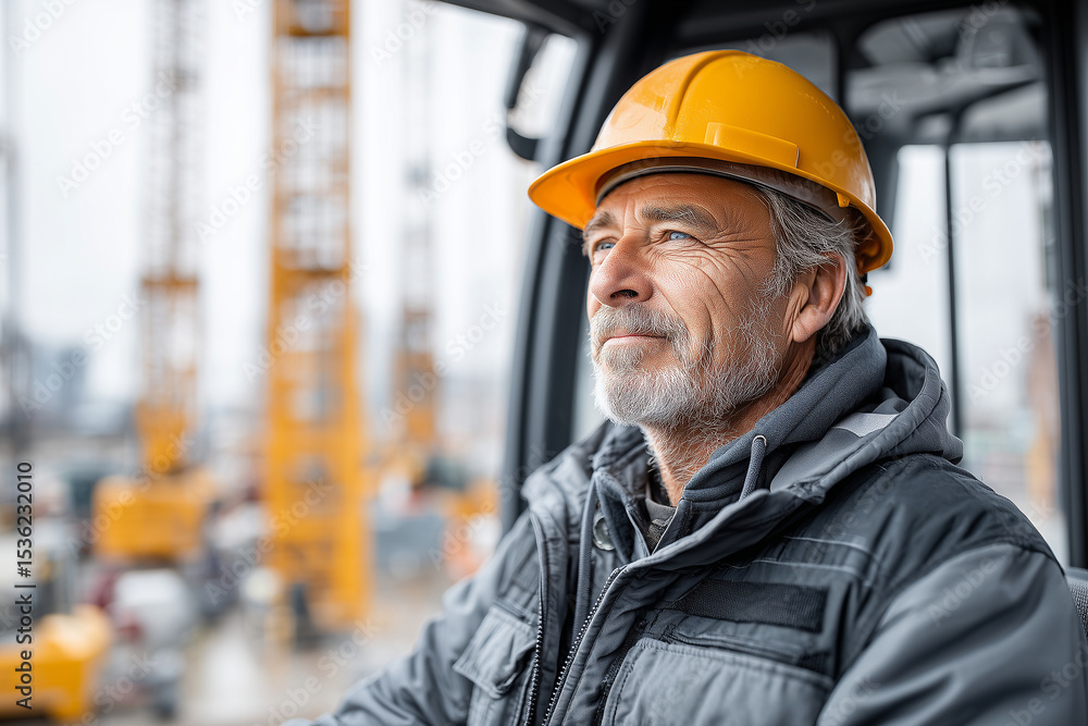 Worker operating excavator, side view with motion blur in background, realistic textures, Worker operating excavator, side view with motion blur in background, realistic textures,