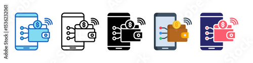 Digital Wallet Multiple Style Icon Set Collection.