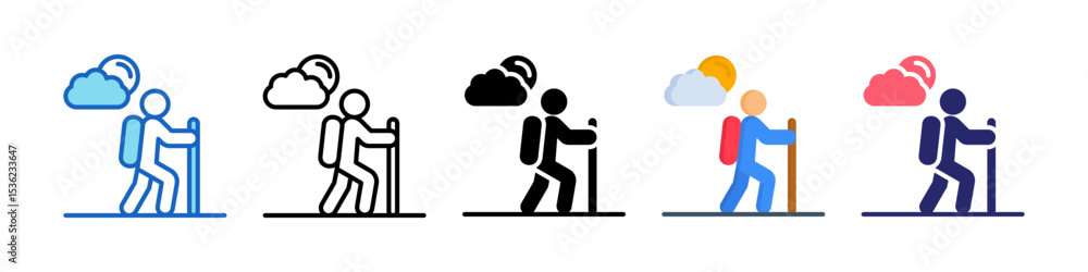 Trekking Multiple Style Icon Set Collection. Trekking Multiple Style Icon Set Collection.
