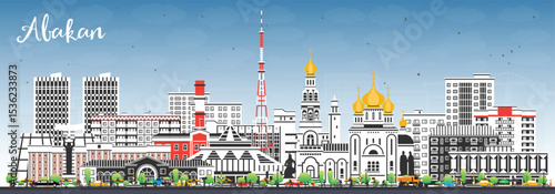 Abakan Russia city skyline with color buildings and blue sky. Abakan cityscape with landmarks. Business travel and tourism concept with modern and historic architecture.