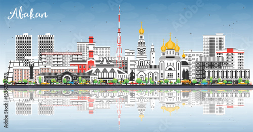 Abakan Russia city skyline with color buildings, blue sky and reflections. Abakan cityscape with landmarks. Business travel and tourism concept with modern and historic architecture.