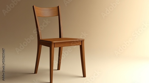 A simple, elegant wooden chair with clean lines is set against a soft gradient background, highlighting its minimalist design and craftsmanship.
