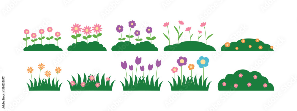 Naklejka premium Collection of Colorful Flowers and Greenery Illustrations