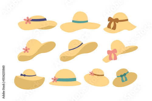 Collection of stylish summer hats with floral and ribbon accents