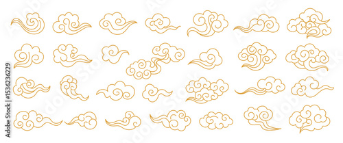 Φωτογραφία Outline style set of traditional Chinese clouds with swirling decorative element