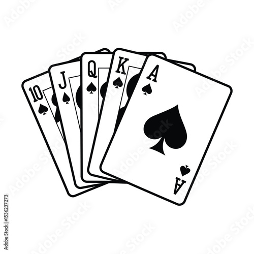 Black and White Royal Flush Spades Playing Cards Hand
