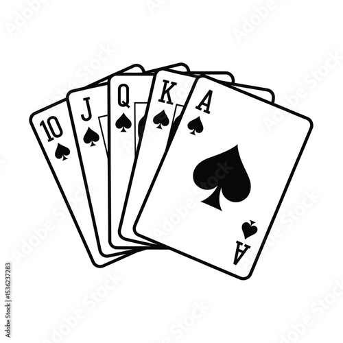Black and White Royal Flush Spades Playing Cards Hand